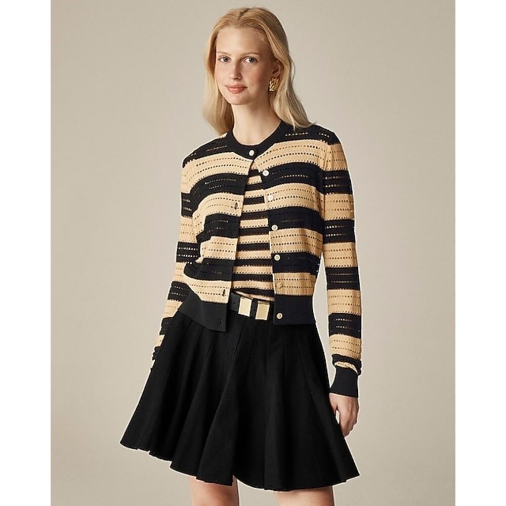 J. Crew Women's Pointelle-Stitch Cardigan Long Sleeve in Stripe Size Large NWOT